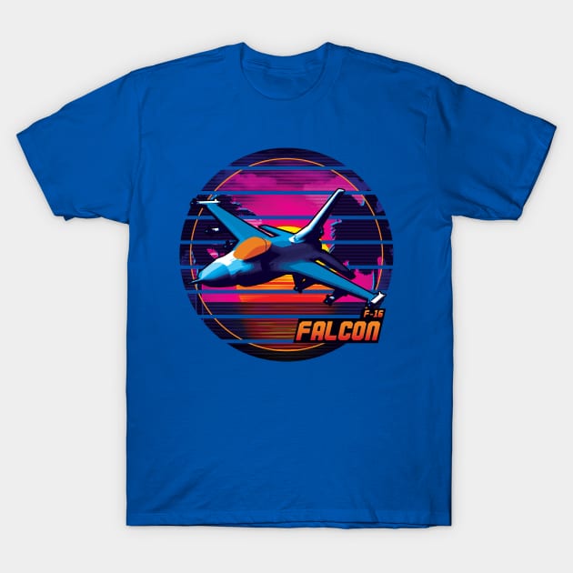 Neon Retro F-16 Falcon T-Shirt by patrickkingart